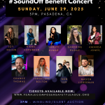 #SoundOff benefit concert poster with pictures and names of participants