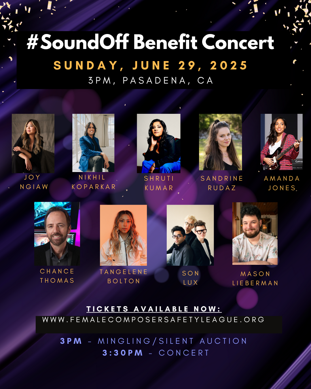 #SoundOff benefit concert poster with pictures and names of participants